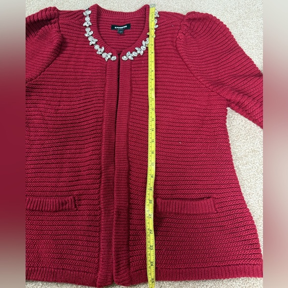 Express Red Jewel Embellished Holiday Christmas Cardigan Sweater Women’s L‎ - Picture 9 of 11